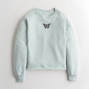 HOLLISTER Butterfly Embroidered Fleece Lined Crew Sweater Y2K Small